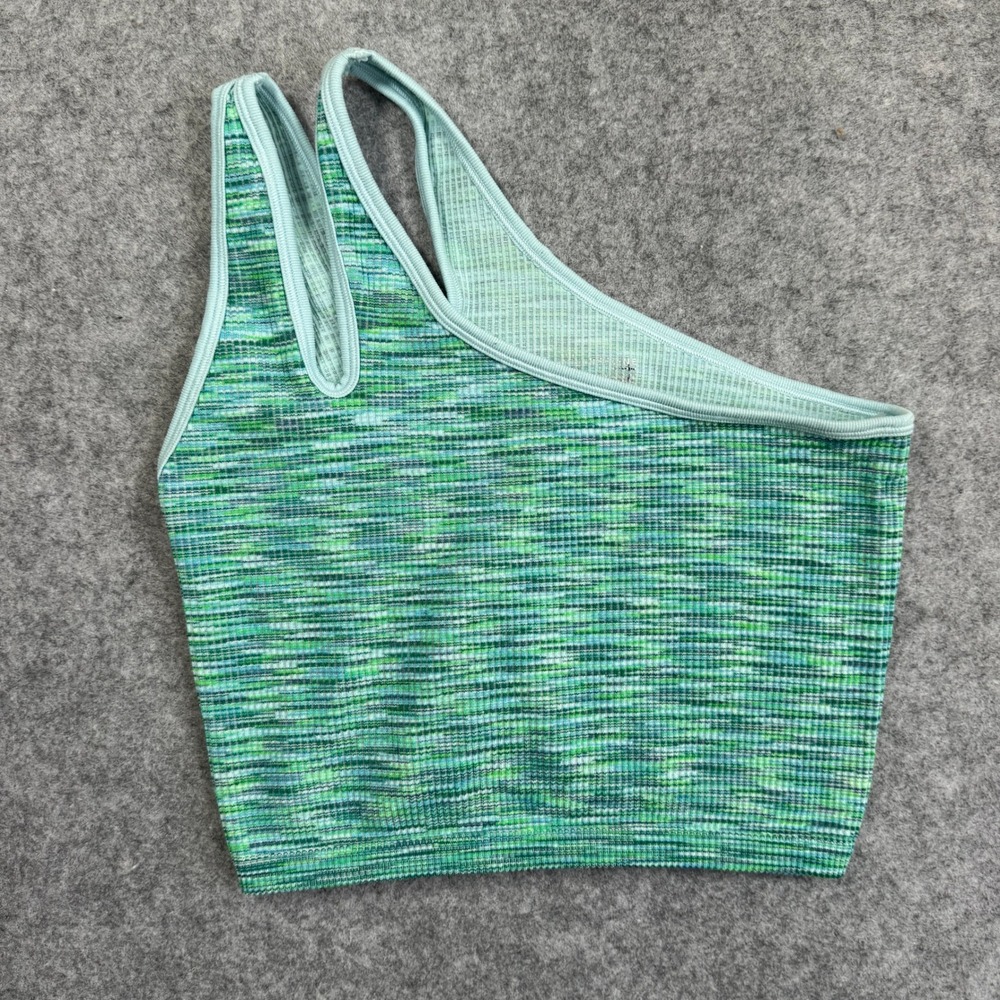 Aerie OFFLINE Women One Shoulder Ribbed Crop Top M Green Space Dye Asymmetrical